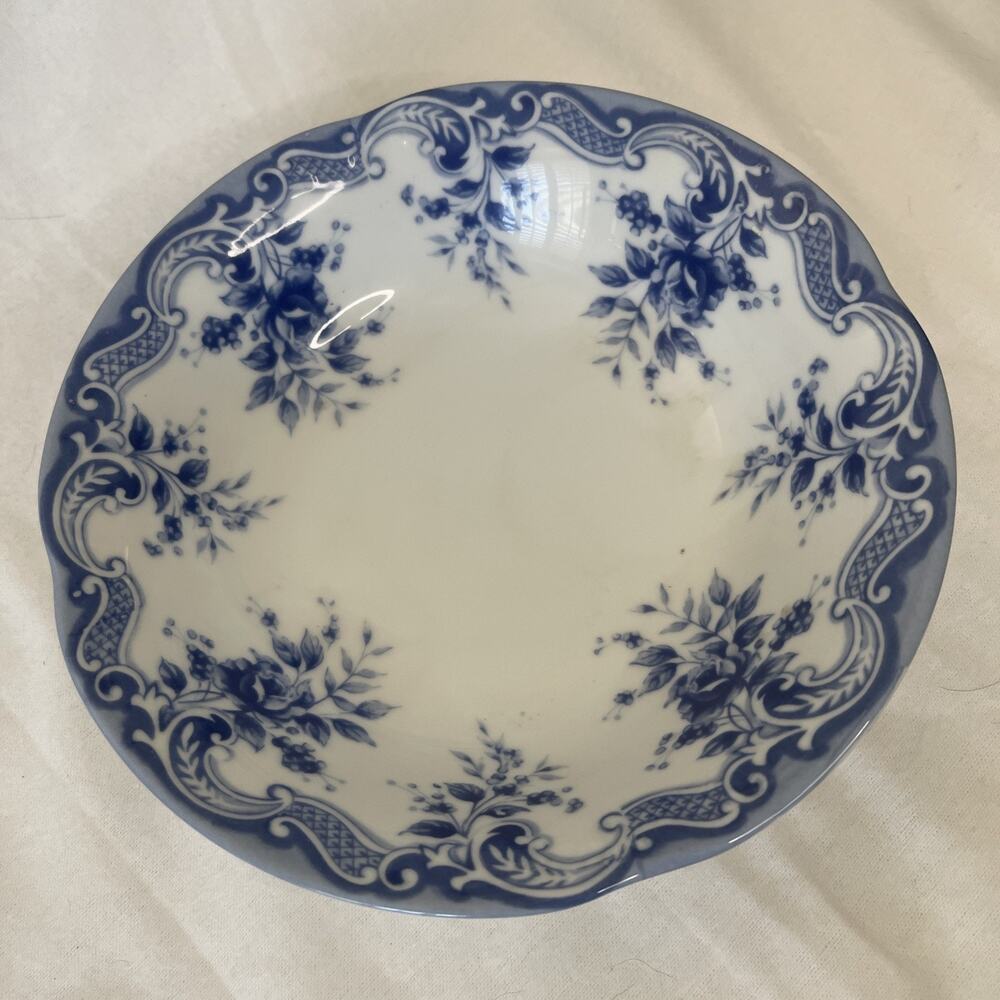 1940s Hoya China 7.5” Soup Bowl Blue Flowers Japan Porcelain Floral